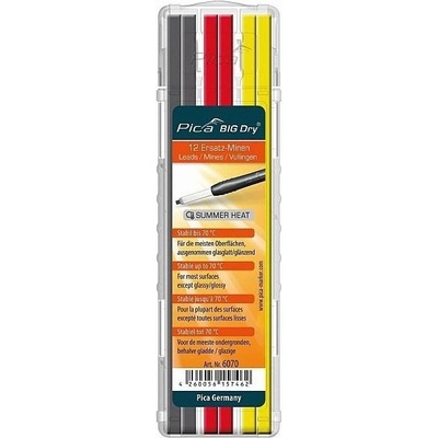 Pica tuhy náhradné hranaté do ceruzky BIG Dry univerzálne 12 ks čierna+žltá+červená 6070