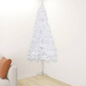 vidaXL Ъглова изкуствена коледна елха, бяла, 240 см, PVC (329171)