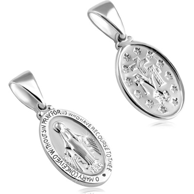 Šperky Eshop Stříbrný oboustranný 925 přívěsek oválný medailon s Pannou Marií matný povrch U08.12