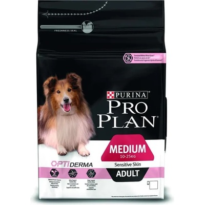 PURINA Pro Plan Adult Medium Sensitive Skin, Optiderma, Salmon - със сьомга, за израснали кучета от средни породи с чувствителна кожа, 14kg