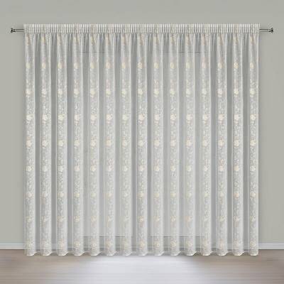 Záclona ROZALIA s béžovou výšivkou a riasiacou páskou 400x270cm - biela