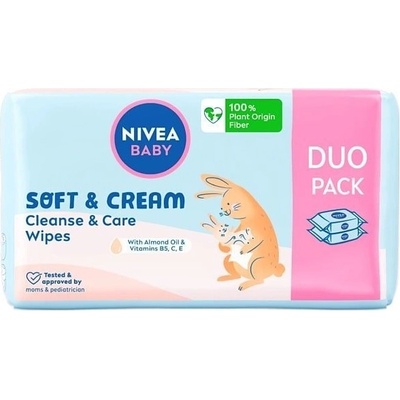 Nivea Baby Soft & Cream Cleanse & Care Wipes čisticí a pečující vlhčené ubrousky 2 x 57 ks
