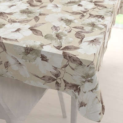 Biante obdĺžnikový obrus Porto PRT-011 Hnedo-biele kvety na béžovom 50x100 cm