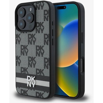 DKNY PU кожа с кариран десен и райе заден капак за iPhone 16 Pro Max черен DKNY | Lilav | МЪЖЕ | UNI