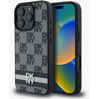DKNY PU кожа с кариран десен и райе заден капак за iPhone 16 Pro Max черен DKNY | Lilav | МЪЖЕ | UNI