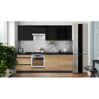 EMS Кухненски комплект marina 240 см, дъб крафт/лъскаво черно (mt0097)