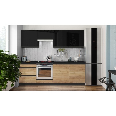 EMS Кухненски комплект marina 240 см, дъб крафт/лъскаво черно (mt0097)