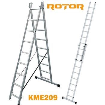 ROTOR Стълба алуминиева, сгъваема, 2x9 стъпала, 4.32 м, ROTOR KME209 (KME209)