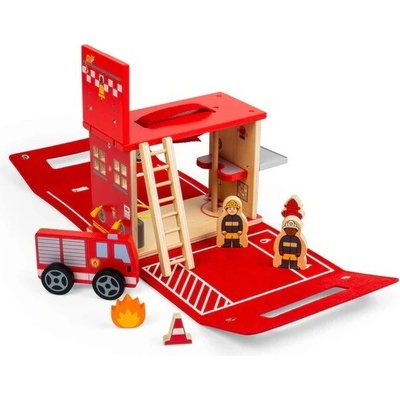 Bigjigs Toys Drevená hasičská stanica na cesty