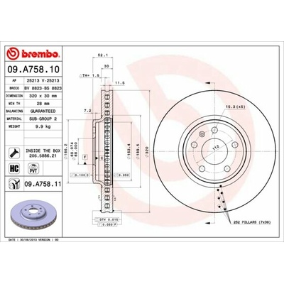 BREMBO brzdový kotúč 09.A758.11, súprava 2 ks