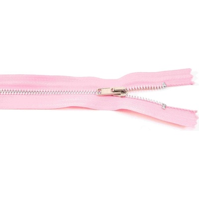 Nedeliteľný kovový strieborný zips č.3 viac farieb - dĺžka (16 - 20 cm) 18 cm Ružová