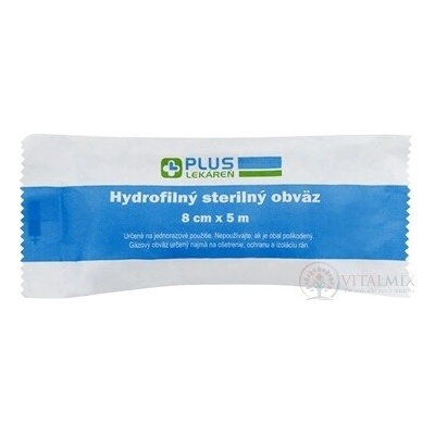 PLUS LÉKÁRNA Hydrofilní sterilní obvaz 8 cm x 5 m, 1 ks