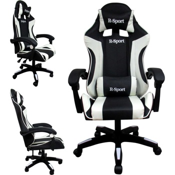 R-Sport Геймърски стол с лумбална опора и функция за масаж - черно и бяло (k3)