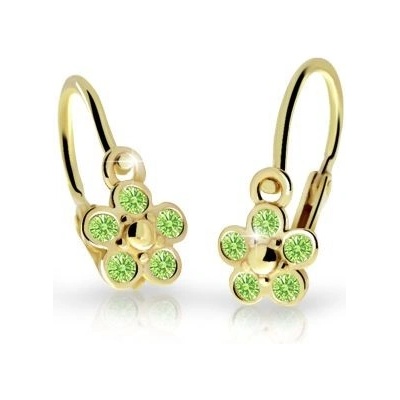 Danfil dětské náušnice kytičky C2744 ze žlutého zlata s kamínky Peridot Green zapínání brizura