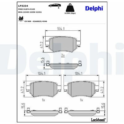 DELPHI Sada brzdových platničiek kotúčovej brzdy LP3234