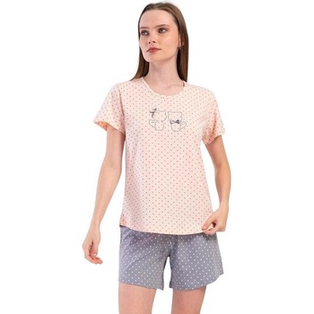 Дамска макси лятна пижама в розово и сиво на точки