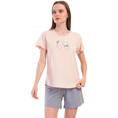 Дамска макси лятна пижама в розово и сиво на точки