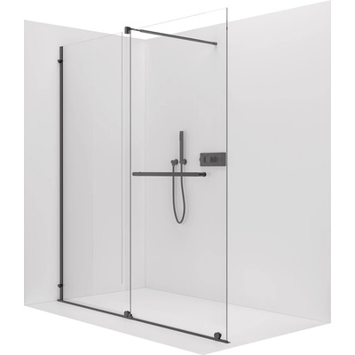 CERANO - Sprchová zástena Walk-in Medin Ľ/P - 8 mm - čierna matná, transparentné sklo - 170x195 cm - dvojdielna posuvná