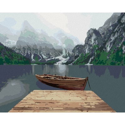 Zuty Malování Podle Čísel Hory U Jezera S Loďkou 80 x 100 cm Plátno Rám