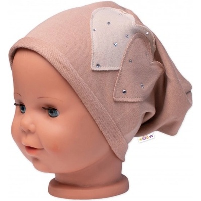 Detská čiapka bavlna Srdiečka s kamienkami Baby Nellys cappuccino