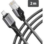 AXAGON ADE-CM20 USB-C Gigabit Ethernet адаптер с вграден мрежов кабел CAT6 RJ-45, 2 м, черен (ADE-CM20)