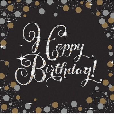 Amscan papírové ubrousky Happy Birthday černo-zlaté 16ks 33x33cm