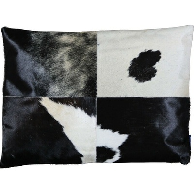 Mars & More Bielo-čierny kožený vankúš s výrazným stehom Stitch Cow 45x60x15