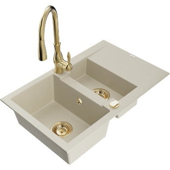 Mexen Gaspar гранитна мивка 1, 5-коморна с отцедник и кухненски смесител Savita, бежов - 6507-69-672601-50 (6507-69-672601-50)