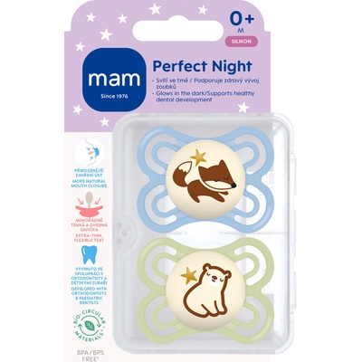 Mam dudlík Perfect Night, modrá/zelená 2 ks