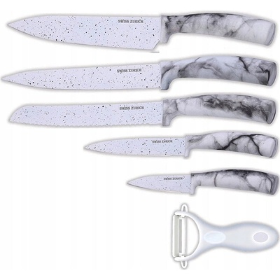 KLAUSBERG Комплект ножове и белачка swiss zurich sz 7348, 6 части, Стомана, Бял мрамор (1630420009)