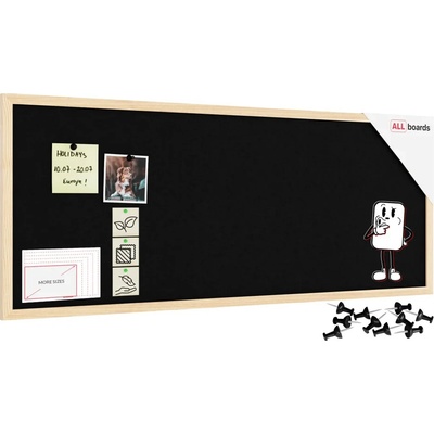 ALLboads Textilní (plstěná) tabule 100 × 40 cm, černá, v lakovaném dřevěném rámu, TFBLACK104BK