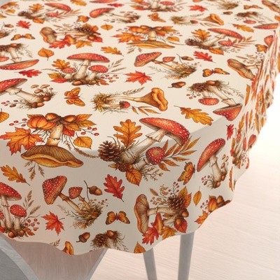 Biante oválný ubrus Leona LN-183 Mochomůrkové snění na krémovém 130x220 cm