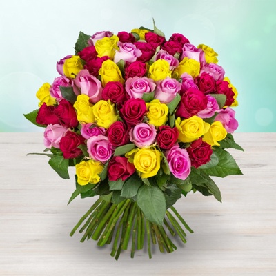 Rozvoz květin: Růže pro dobrou náladu (žluté a růžové) - 50cm (L) - cena za 1ks - Mladá Boleslav