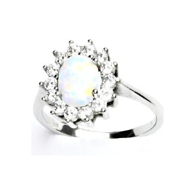Čištín Stříbrný prsten Kate syntetický bílý opál čiré zirkony T 1507