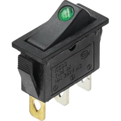 Kolískový vypínač obdĺžnikový s kontrolkou KCD3, ON-OFF, 250V/16A Zelená