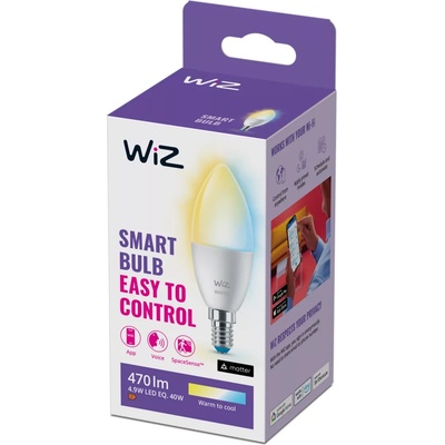 Philips Смарт Wi-Fi крушка WiZ Candle 40 W C37 E14 TW с гласово управление
