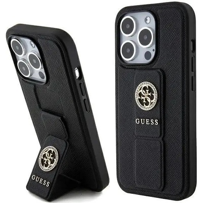 GUESS Кейс Guess Grip Stand 4G Saffiano Strass за iPhone 15 Pro Max, черен (3666339198442)