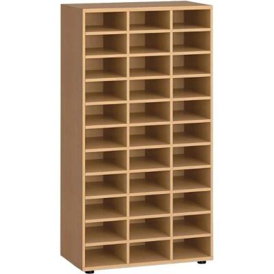 PRIMO Třídící regál WOOD, 800 x 420 x 1434 mm, 36 přihrádek, buk