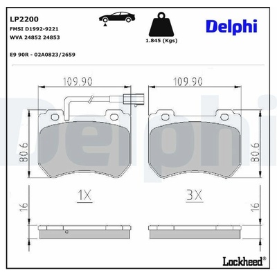 Sada brzdových platničiek kotúčovej brzdy DELPHI LP2200