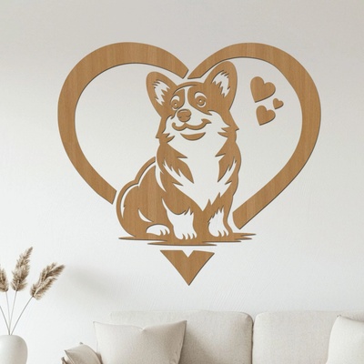 dřevo života Dřevěná dekorace Corgi láska Rozměry (cm): 40x37, Zvolte barvu dekoru: Buk