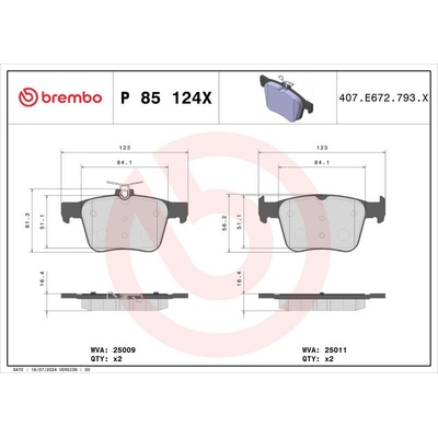 Sada brzdových destiček BREMBO P85124X - AUDI SEAT, ŠKODA, VW