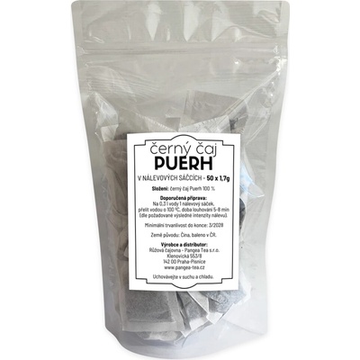 Růžová čajovna Pangea Tea Puerh černý porcovaný čaj 50 x 1,7 g