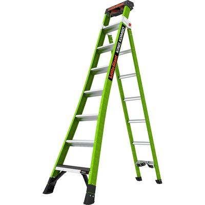 Little Giant Ladder Двураменна стълба от фибростъкло 8+6 стъпала KING KOMBO Industrial със звукова система Ground Cue (13814EN-071)