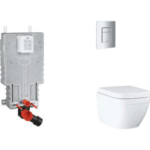 GROHE Uniset - Комплект за монтаж на стена, тоалетна чиния, седалка SoftClose и бутон Skate Cosmopolitan, Triple Vortex, матов хром SANI15BB2105 (SANI15BB2105)