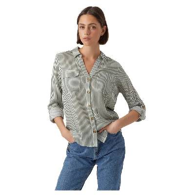 Риза с дълъг ръкав Vero moda Bumpy New long sleeve shirt - Green (Laurel Wreath / Stripes Snow White)