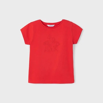Image 1 of MAYORAL Тениска basic с къс ръкав в червено с бродирани цветя за мини момиче Mayoral