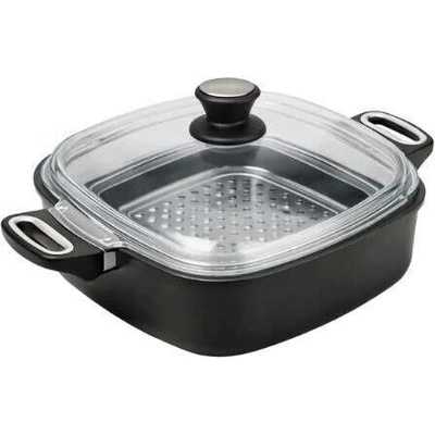 SKK Excelent Titan-Diamant: Čtvercový hrnec 28×28/8 cm s parní vložkou a poklicí