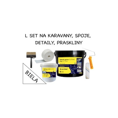 L SET NA KARAVANY 15kg - Tekutá guma ALFEMA TG500 biela 10 kg, Penetrácia ALF PR50, Geotextília malá PP100g 100mm x 25m, náradie (L SET 15kg DOPRAVA)