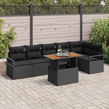 vidaXL Градински Софа Комплект със съхранение 7 pcs Черно Полиратан (3358459)