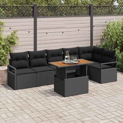 vidaXL Градински Софа Комплект със съхранение 7 pcs Черно Полиратан (3358459)